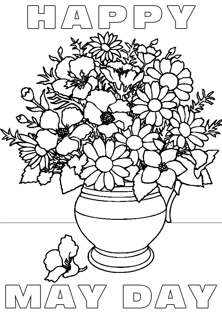 Happy May Day Vase Of Flowers Colouring Rooftop Post Printables