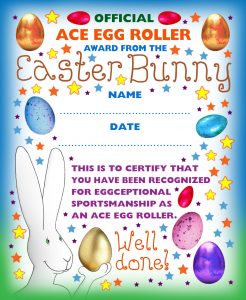 Easter Bunny printable award for egg rolling games.