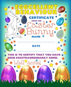 Printable Easter Bunny certificate of eggcellent behaviour