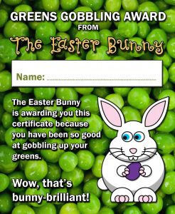 Certificate from the Easter Bunny for a child who is good at eating vegetables