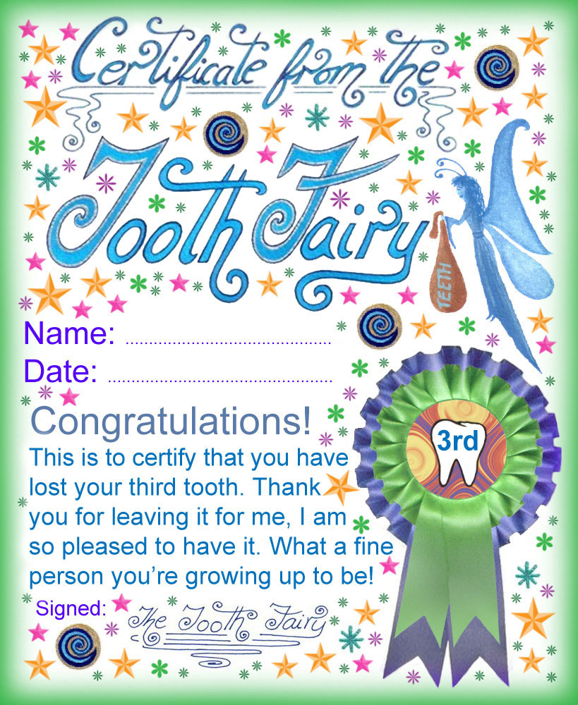 Tooth Fairy Certificate Award for Losing Your Third Tooth Rooftop