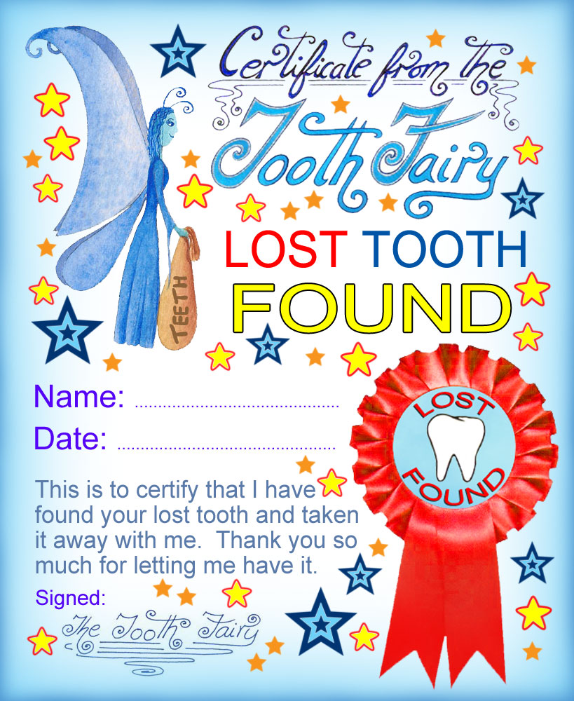 Tooth Fairy Certificate Lost Tooth Found Rooftop Post Printables