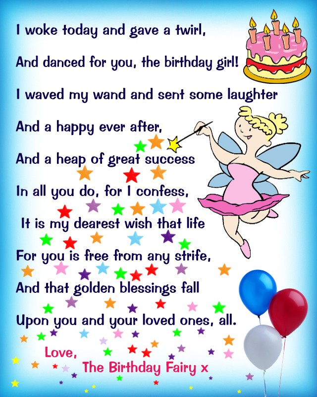 Birthday Fairy Poem: Message for a Girl - Rooftop Post Printables
