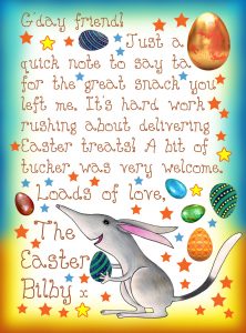 Letter from the Easter Bilby thanking you for the snack