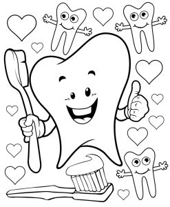 Love your teeth printable colouring page, a picture to help kids have fun brushing their teeth.