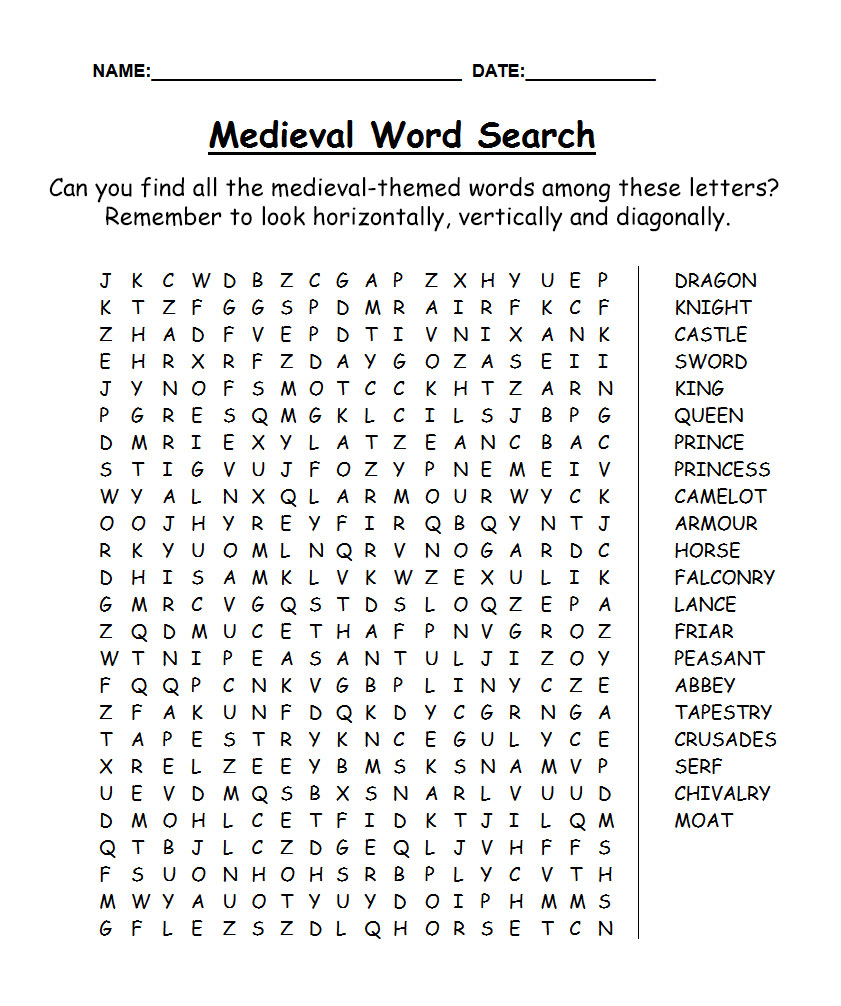 Medieval Word Search Rooftop Post Printables