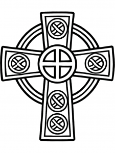 Simple black and white line drawing of a Cornish Celtic cross for children to colour in.