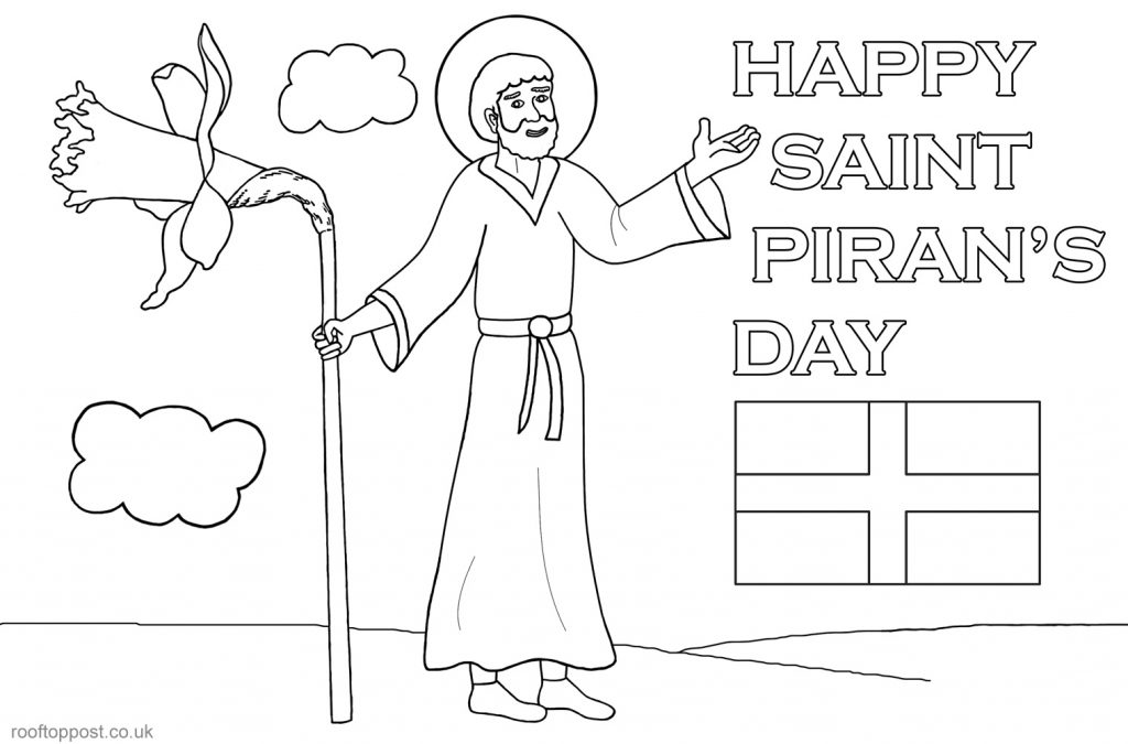 Printable colouring page for St Piran's Day