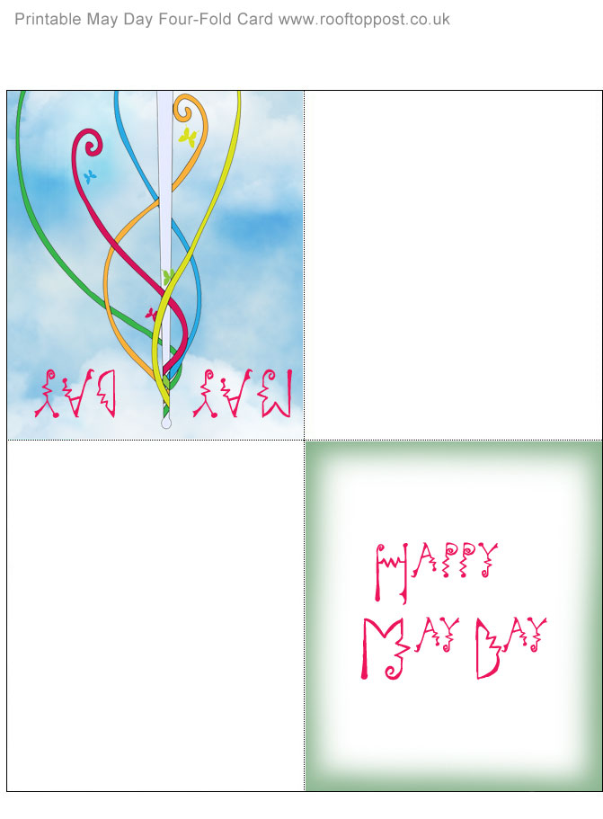 Printable May Day Four Fold Card Maypole Rooftop Post Printables