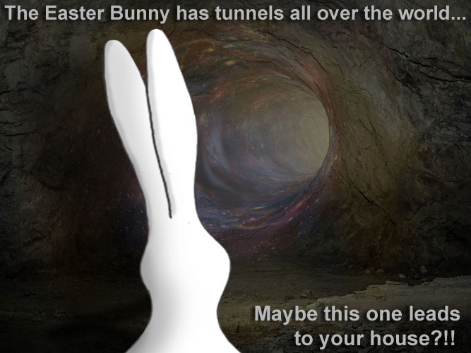 A picture of the Easter Bunny in her magical network of underground tunnels