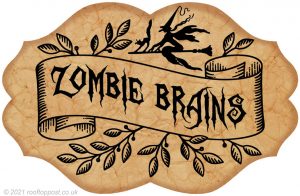 A free printable witch's potion pantry label for a jar of Zombie Brains! Great fun for decorating at Halloween.