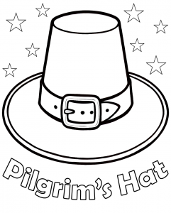 A kids coloring page of a pilgrim's hat.