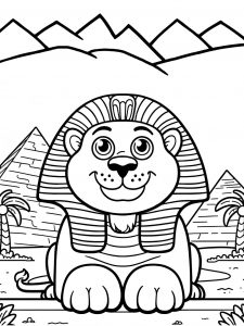 Kids colouring page depicting a friendly sphinx.