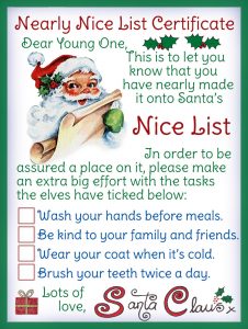 A certificate from the elves for a child who has nearly made the Nice List but not quite
