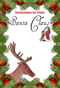 A decorative invitation to visit Santa Claus left blank for you to fill in
