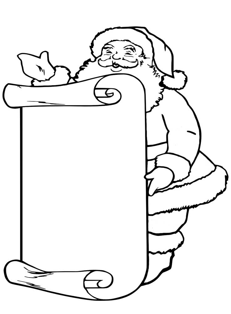 Colouring Page Santa With Scroll Rooftop Post Christmas Printables