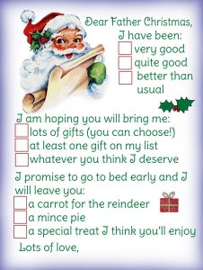 Printable template for sending a letter to Father Christmas, letting him know what presents to bring