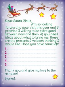 Template for letter to Santa Claus and Christmas list, promising to be good