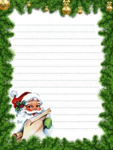 Santa-themed blank writing paper, useful for Christmas notes and letters.